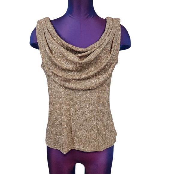 Vintage‎ Onyx Nite Gold Sparkly Cowl Neck Stretch Evening Blouse Size Large I27 - Picture 5 of 8